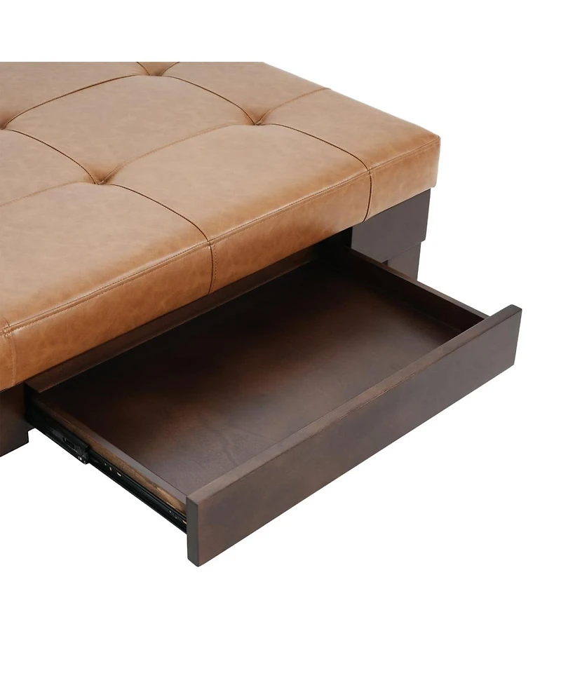 Upholstered Ottoman with Drawer and Tapered Legs Modern Rectangular Storage Bench for Living Room or Bedroom Coffee Table Alternative-The Pop Home