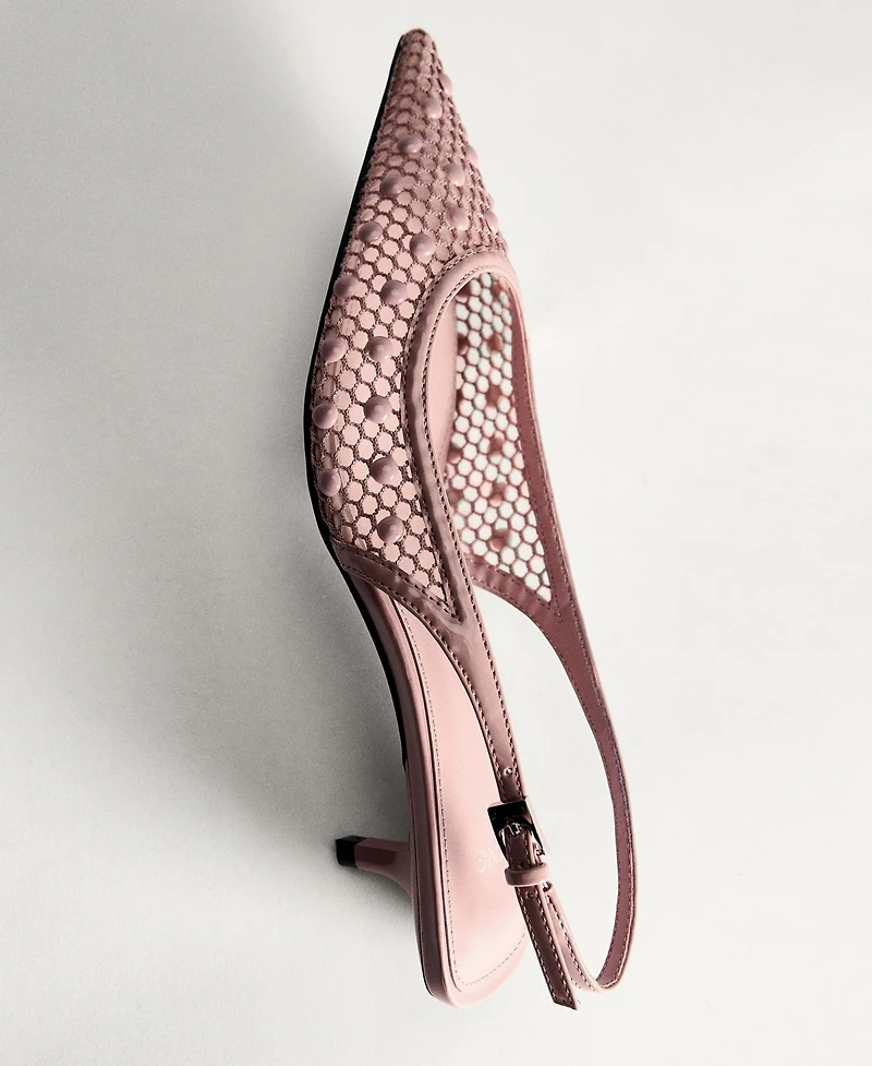Mango Women's Mesh Decorative Ball Heel Shoes