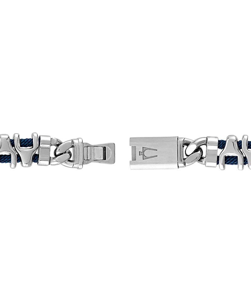 Bulova Men's Link Stainless Steel Blue Corded Bracelet