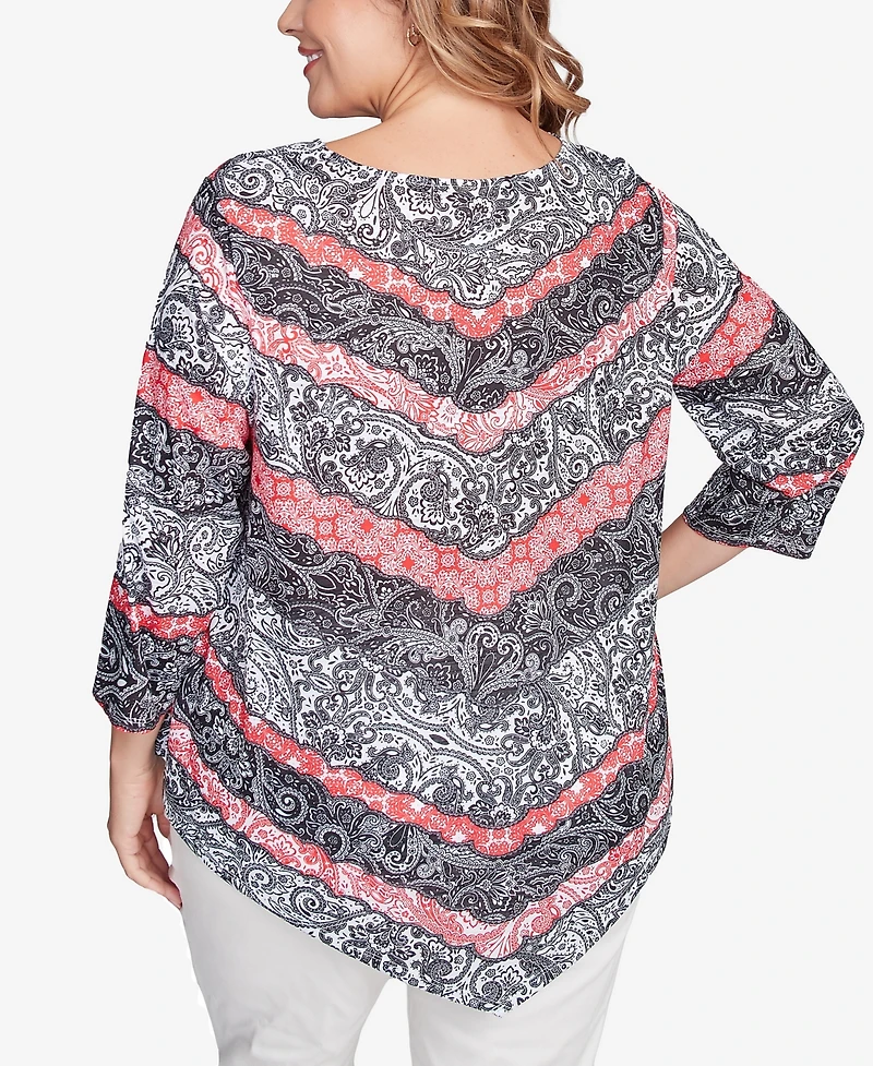 Ruby Rd. Plus Lace Chevron Sublimation Jersey Scoop Neck Top