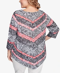 Ruby Rd. Plus Lace Chevron Sublimation Jersey Scoop Neck Top