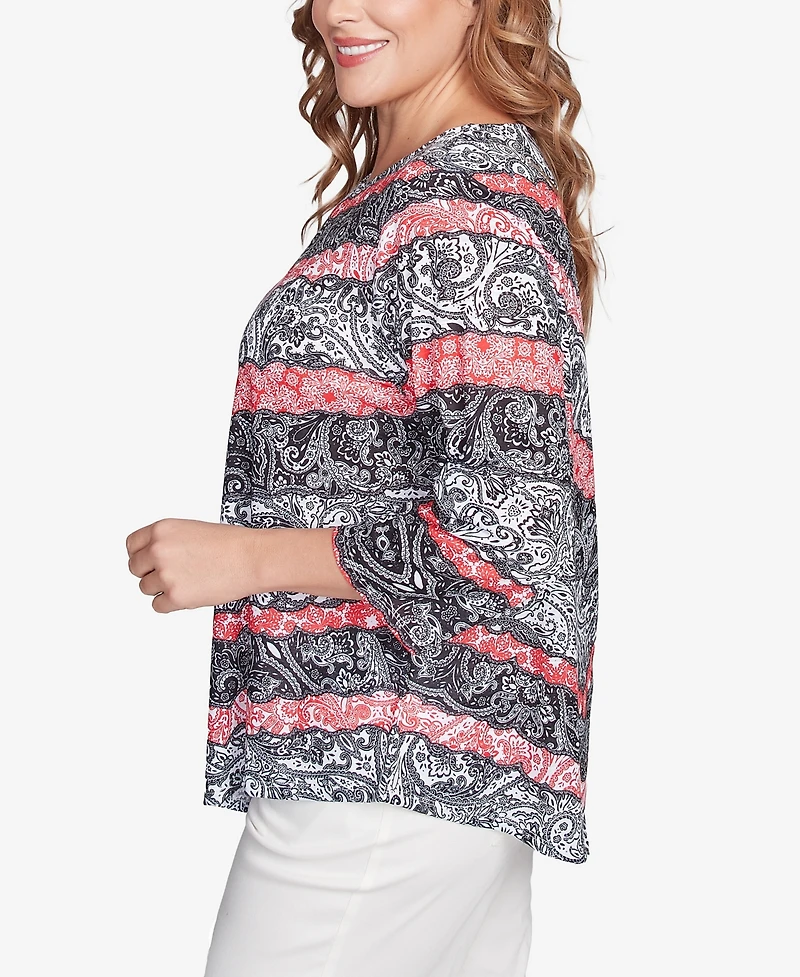 Ruby Rd. Plus Lace Chevron Sublimation Jersey Scoop Neck Top