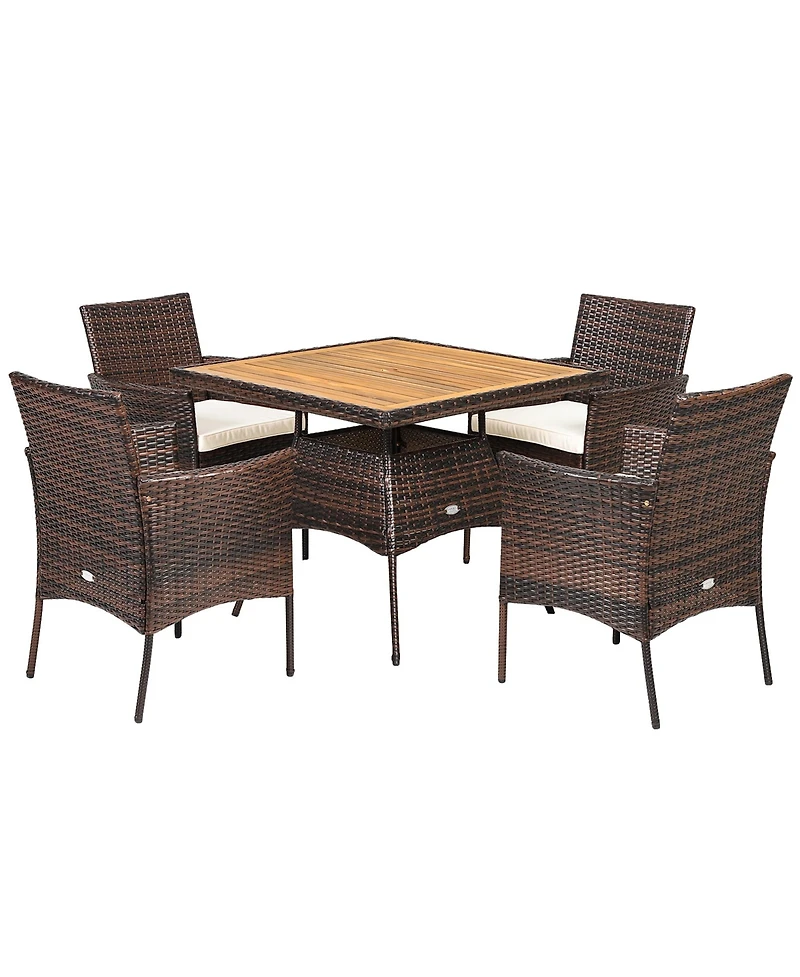 Gymax 5PCS Patio Dining Table & Chair Set Outdoor Furniture Set w/ 4 Seat Cushions