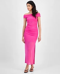 Bar Iii Women's Off-The-Shoulder Ruched Mesh Dress, Exclusively at Macy's