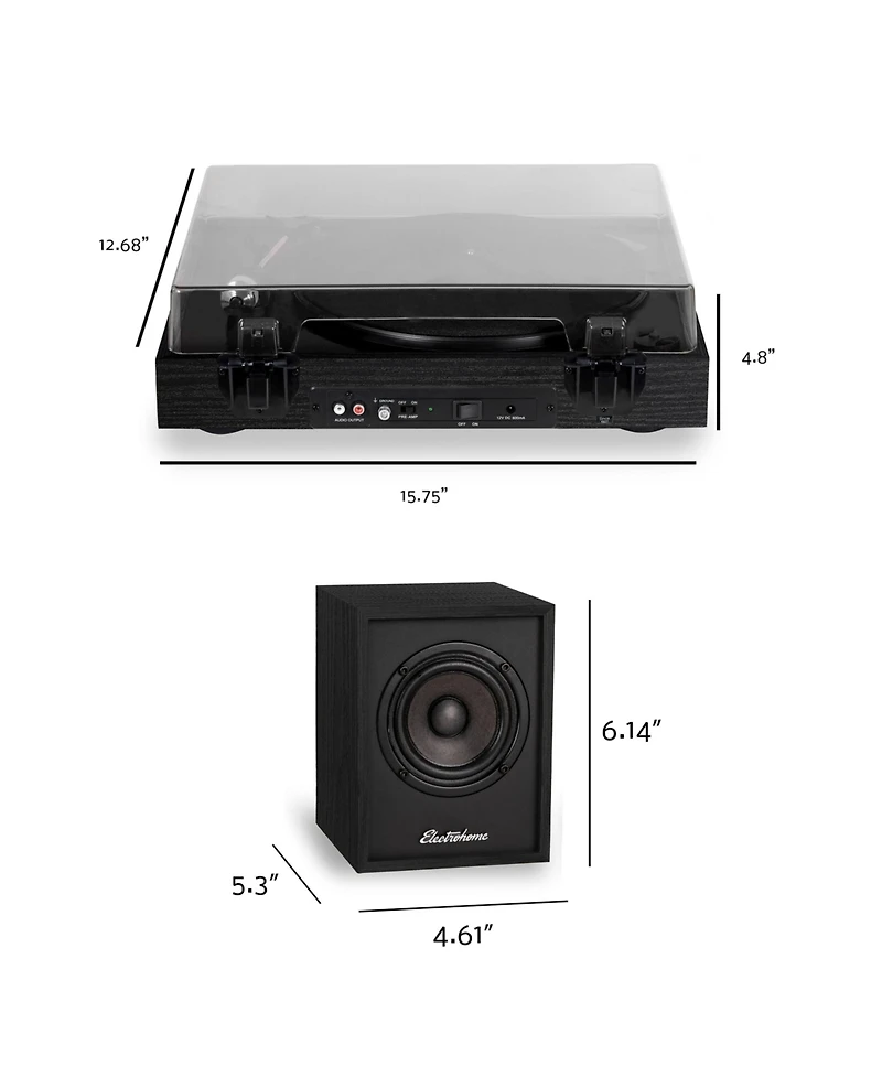 Electrohome Montrose, Upgradable Vinyl Record Player with Huntley, Powered Bluetooth Bookshelf Speakers, 3" Driver, for Warm Natural Sound, Teak