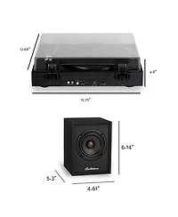 Electrohome Montrose, Upgradable Vinyl Record Player with Huntley, Powered Bluetooth Bookshelf Speakers, 3" Driver, for Warm Natural Sound, Teak