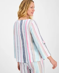 Charter Club Women's Striped 100% Linen Top, Exclusively at Macy's