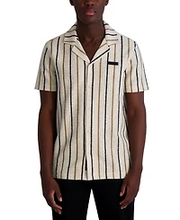 Karl Lagerfeld Paris Men's Short Sleeve Textured Striped Button-Front Camp Shirt