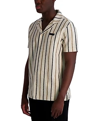 Karl Lagerfeld Paris Men's Short Sleeve Textured Striped Button-Front Camp Shirt