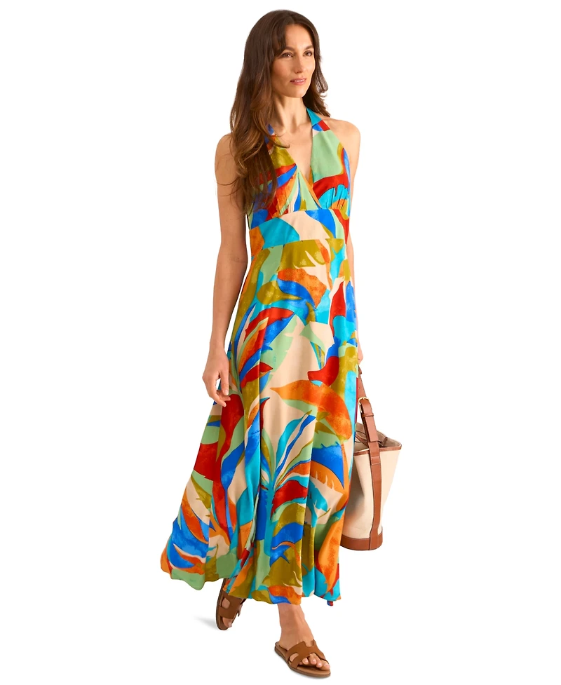 Vince Camuto Women's Leaf-Print T-Back Empire-Waist Dress