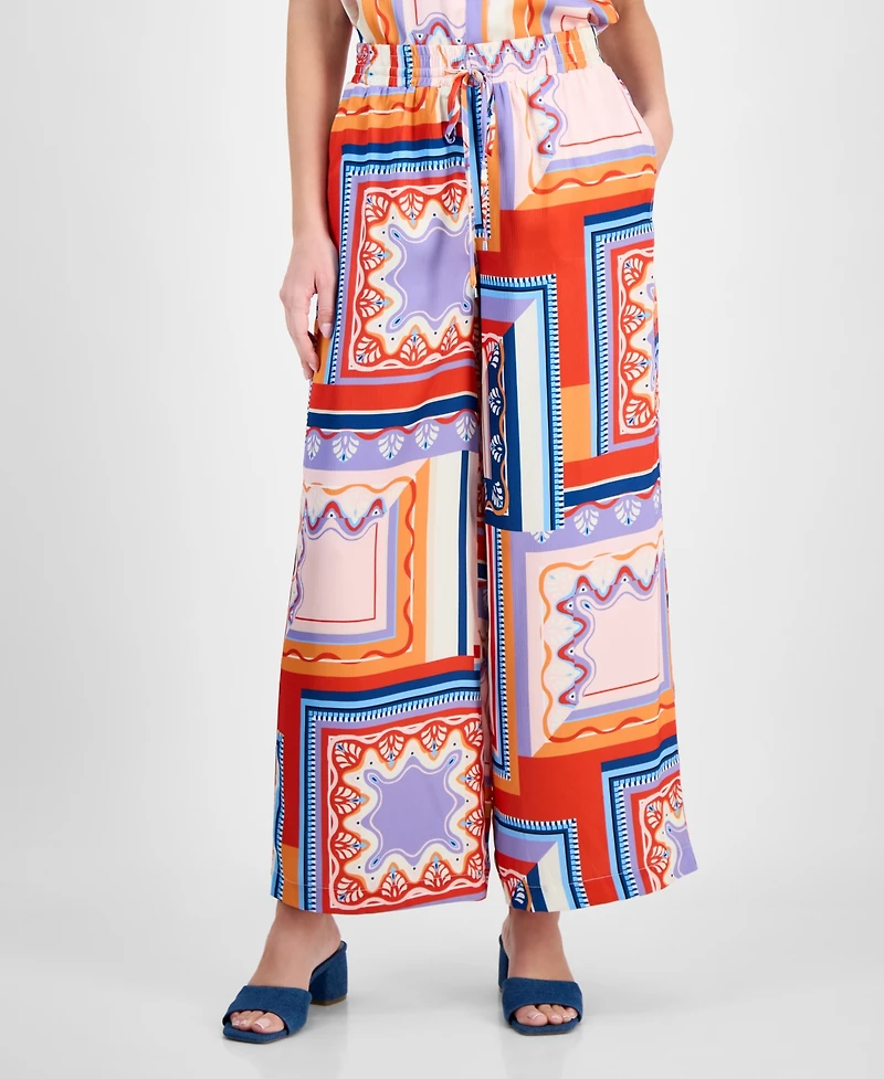 T Tahari Women's Printed Wide-Leg Pull-On Pants