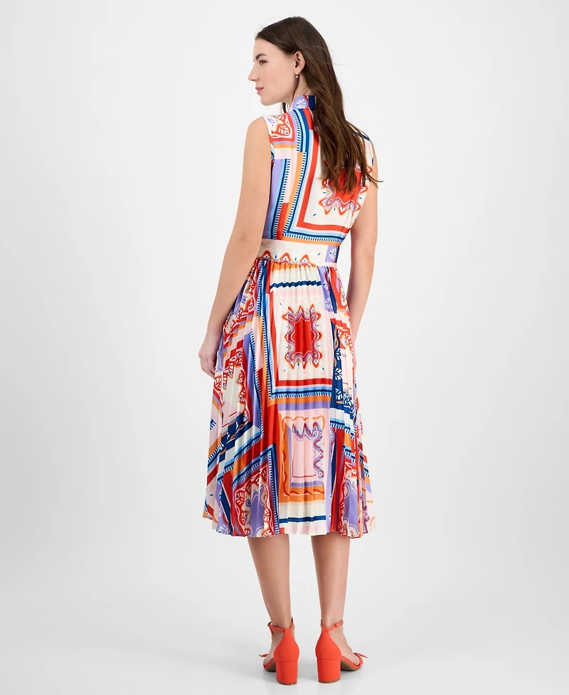 T Tahari Women's Printed Pleated Midi Shirtdress
