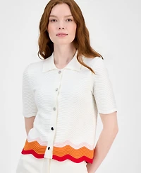 T Tahari Women's Striped-Hem Sleeveless Button Cardigan