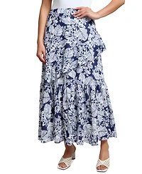 Jones New York Petite Printed Ruffled Maxi Skirt