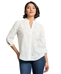 Jones New York Petite Cotton Y-Neck Shirt