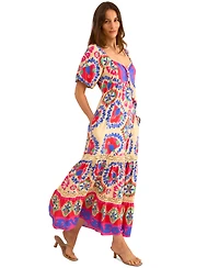 Vince Camuto Women's Tiered Puffed-Sleeve Tie-Neck Dress