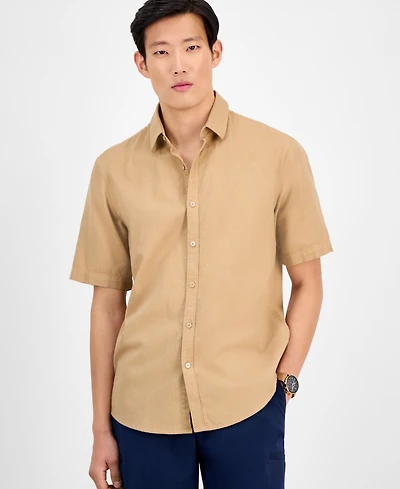 Alfani Men's Short-Sleeve Solid Textured Shirt, Created for Macy's