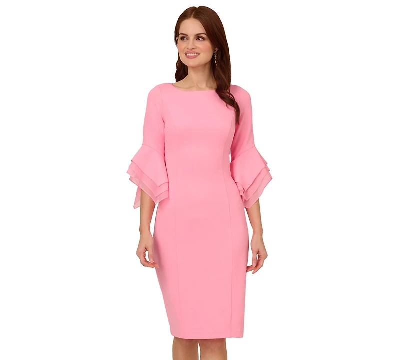 Adrianna Papell Women's Crepe Tiered-Sleeve Sheath Dress