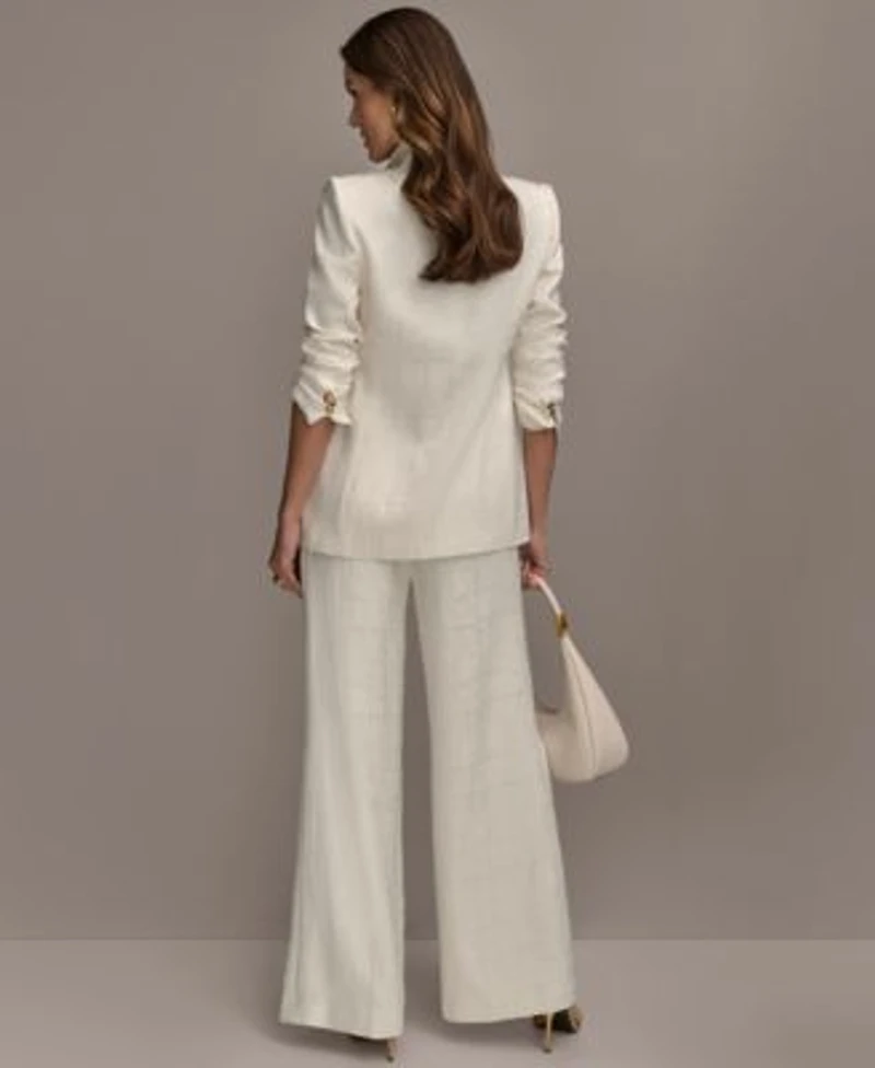Donna Karan New York Womens Metallic Jacquard Blazer Wide Leg Pants