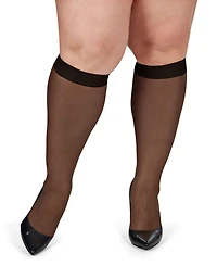 MeMoi Women's 2 Pair Pack Silky Sheer Curvy Knee Highs Mm-4210