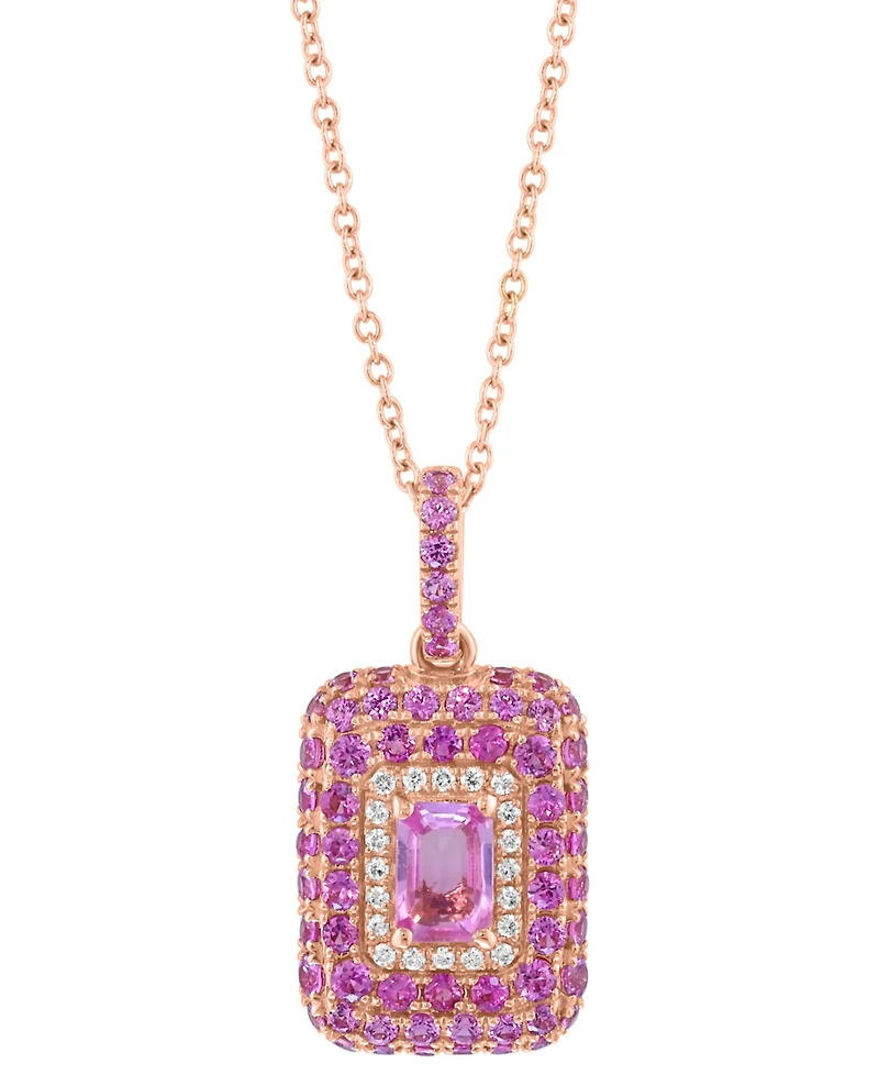 Effy Pink Sapphire (1-7/8 ct. t.w.) & Diamond (1/10 ct. t.w.) Octagon Halo 18" Pendant Necklace in 14k Rose Gold