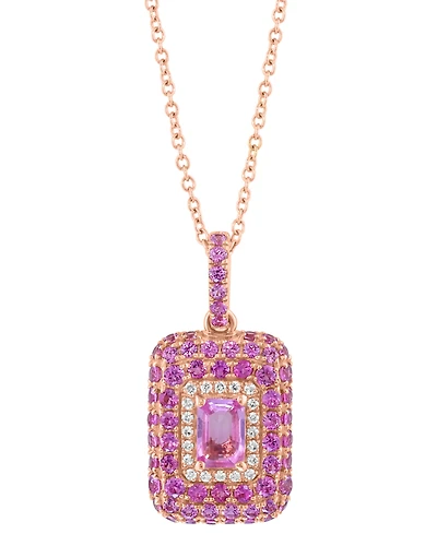 Effy Pink Sapphire (1-7/8 ct. t.w.) & Diamond (1/10 ct. t.w.) Octagon Halo 18" Pendant Necklace in 14k Rose Gold