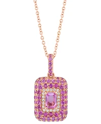 Effy Pink Sapphire (1-7/8 ct. t.w.) & Diamond (1/10 ct. t.w.) Octagon Halo 18" Pendant Necklace in 14k Rose Gold