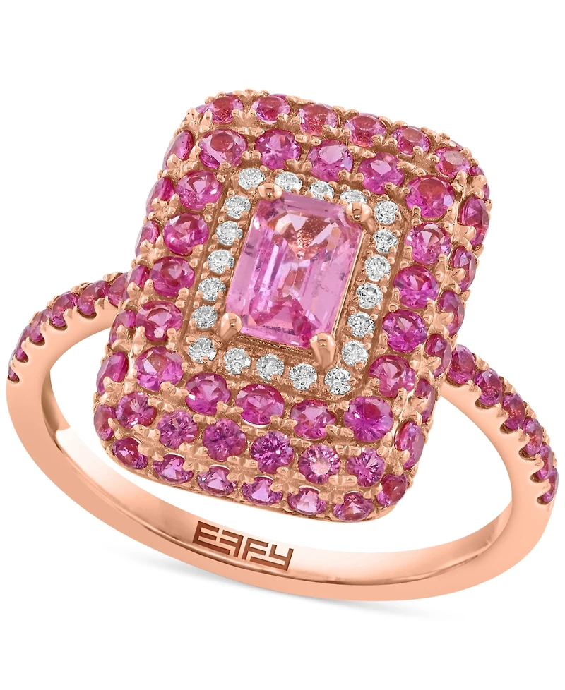 Effy Pink Sapphire (2-1/10 ct. t.w.) & Diamond (1/10 ct. t.w.) Octagon Multi Halo Statement Ring in 14k Rose Gold