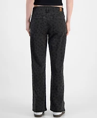 Juniors' Tonal Leopard-Print Wide-Leg Jeans