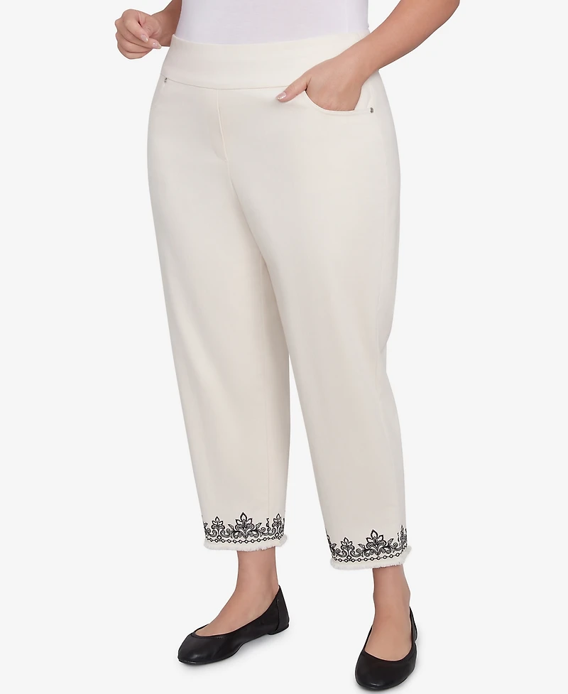 Alfred Dunner Plus Natural Instinct Classic Cuffed Medallion Pull On Ankle Pants