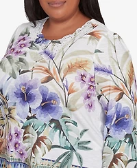 Alfred Dunner Plus Santa Fe Tropical Floral Border Top