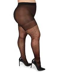 MeMoi Women's Pindot Sheer Curvy Control Top Tights Mm-2301