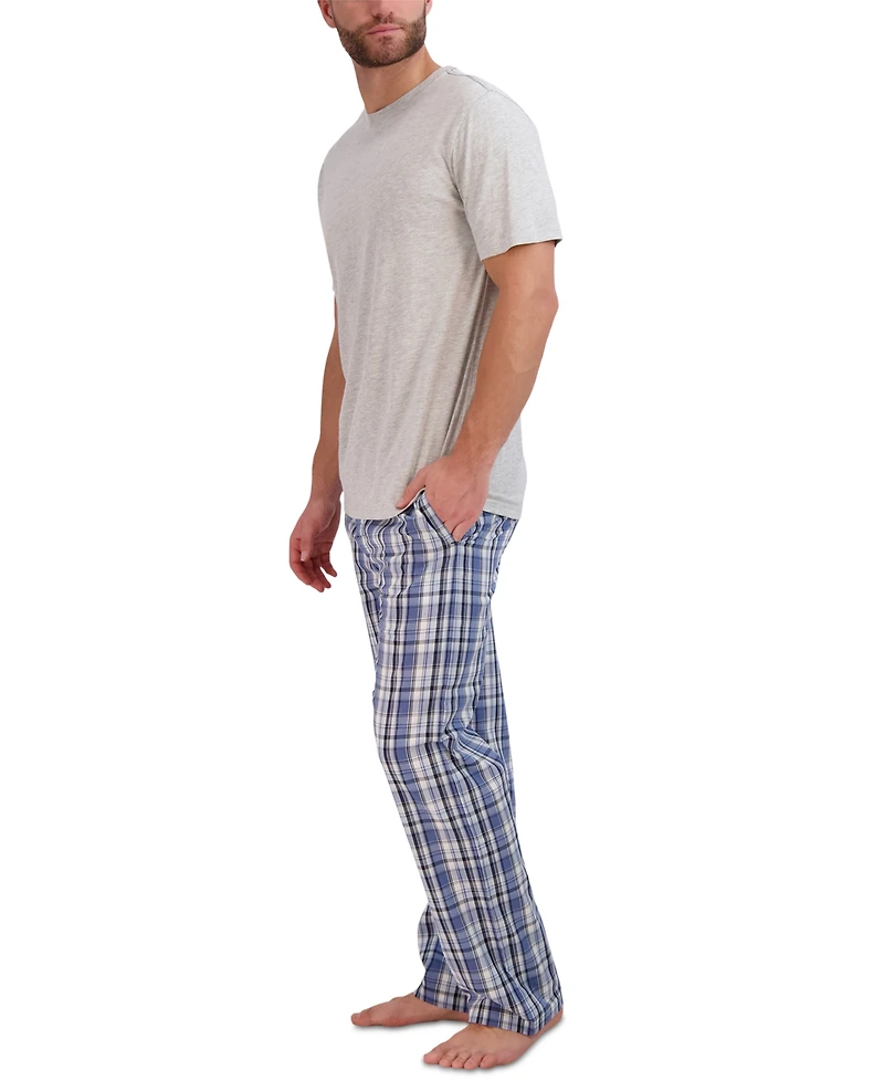 Hanes Men's 2-Pc. Relaxed-Fit Sleep T-Shirt & Stretch Plaid Pajama Pants Set