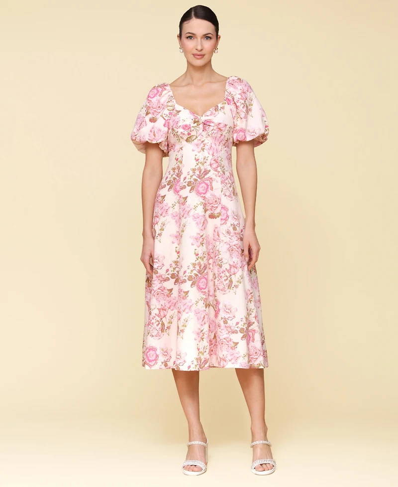 Avec Les Filles Women's Floral-Print Puffed-Sleeve Dress