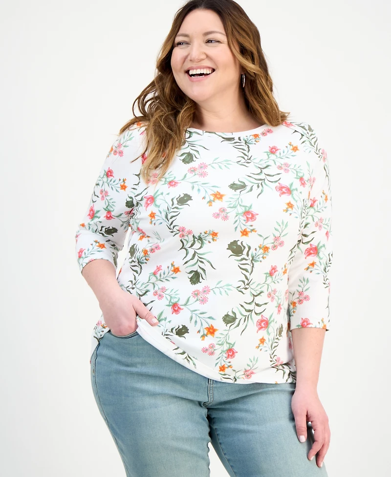 Style & Co Plus Printed 3/4-Sleeve Knit Top
