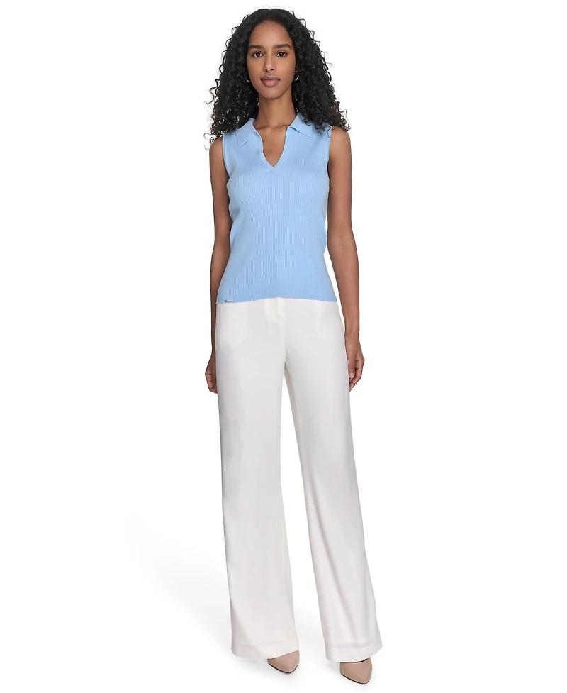 Calvin Klein Women's Sleeveless Collared V-Neck Top