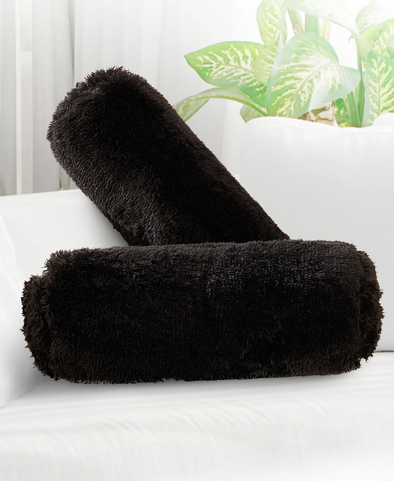Cheer Collection Shaggy Bolster Decorative Pillow Set, 8" x 24"