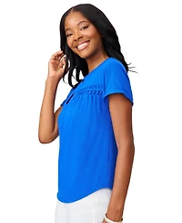 Cable & Gauge Women's Shirred Detail Short Sleeve Top