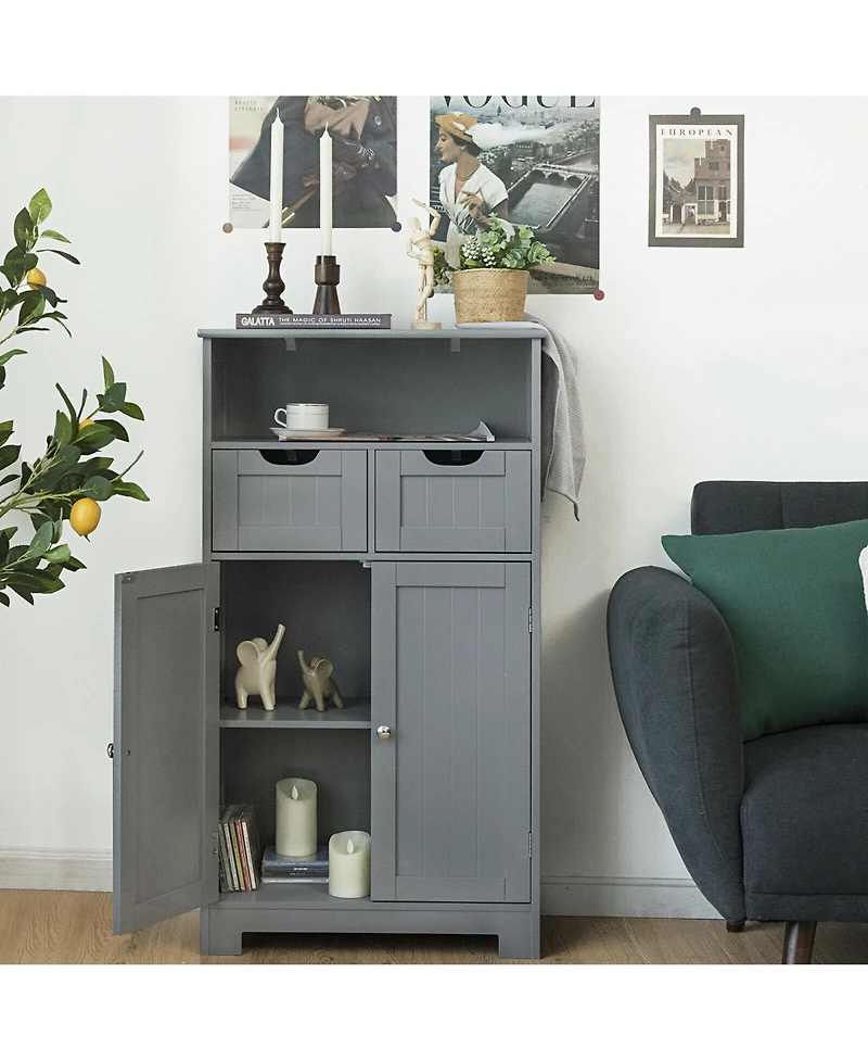 Gymax Bathroom Floor Cabinet Wooden Storage Organizer w/Drawer Doors Espresso