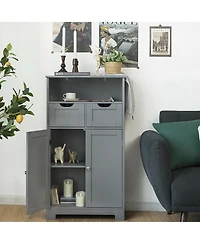 Gymax Bathroom Floor Cabinet Wooden Storage Organizer w/Drawer Doors Espresso