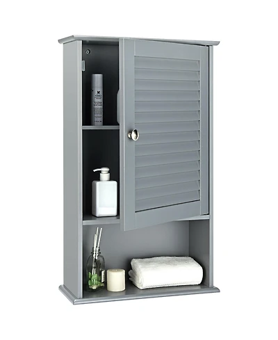 Gymax Bathroom Wall Mount Storage Cabinet Single Door w/Height Adjustable Shelf Grey