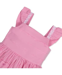 Hope & Henry Toddler Girls Pleated Flutter Sleeve Apron Dress with Embroidery