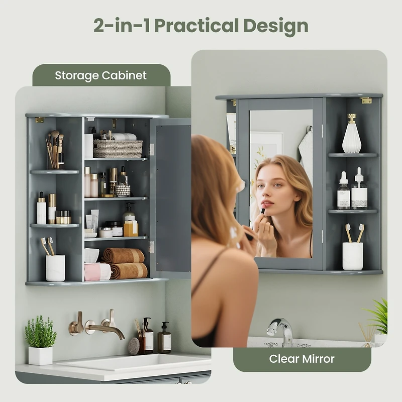 Gymax Wall Mounted Medicine Storage Cabinet Bathroom Organizer Cupboard W/Mirror