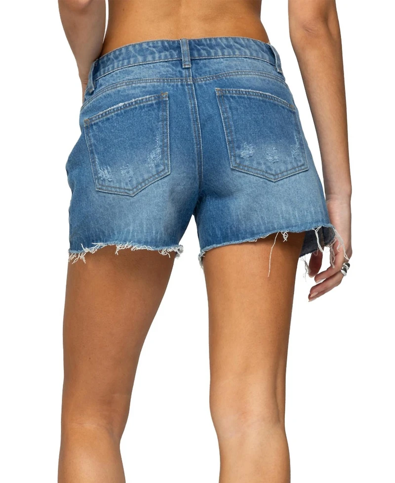 Edikted Womens Scottie Low Rise Denim Shorts