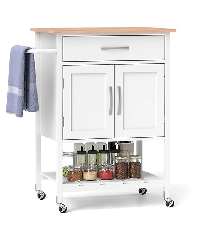 Rolling Kitchen Island Cart with Drawer and Towel Rack – Mobile Kitchen Storage and Prep Cart with Towel Holder