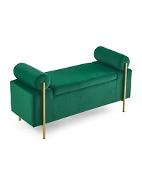 Upholstered Storage Bench with Cylindrical Armrests and Metal Legs Ottoman for Bedroom & Living Room or Entryway-The Pop Home