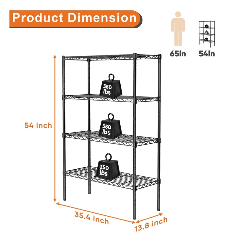 Storage Shelving Unit, Adjustable Metal Wire Racks Heavy Duty Standing Shelf Organizer for Kitchen