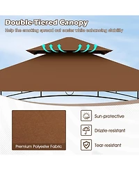 Outdoor Double-Tiered Grill Gazebo Canopy with 2 Shelves and 7 Hooks