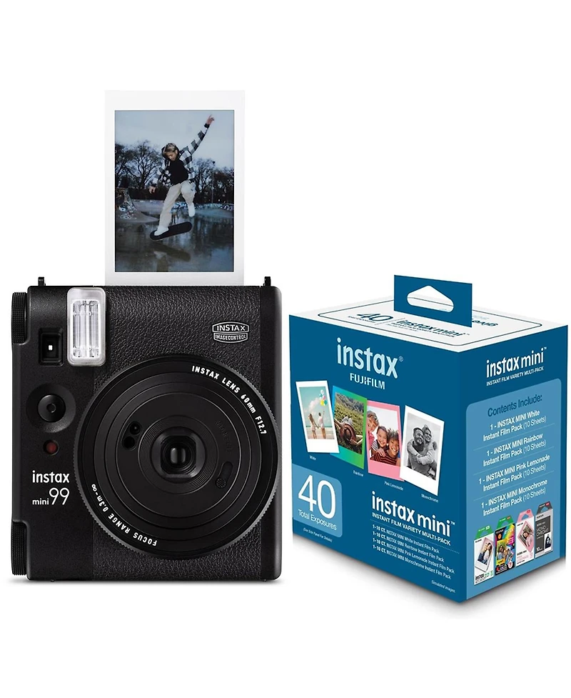 Fujifilm Instax Mini 99 Instant Film Camera, Matte Black, Bundle with Instant Variety Value Film Pack, 40 Exposures