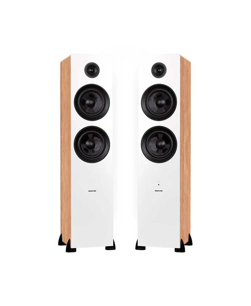 Fluance RT81 Elite High Fidelity Vinyl Turntable (White) with Ai81 Powered 2-Way Floorstanding Speakers (Bamboo), Diamond Stylus, Belt Drive, Built-in